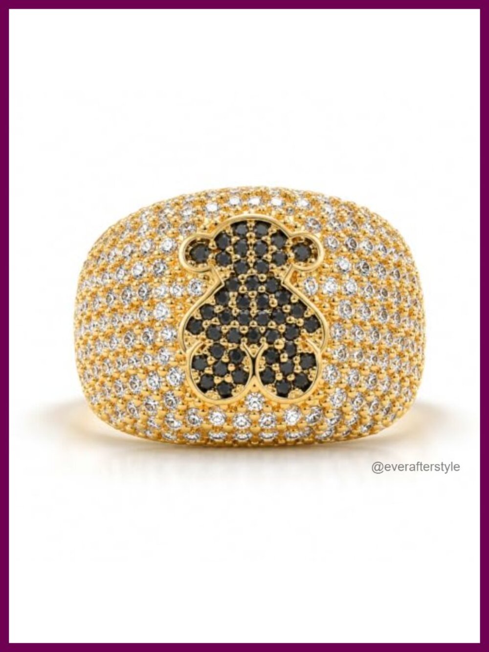 14k Gold Plated Pave CZ Bear Dome Statement Ring Size 7